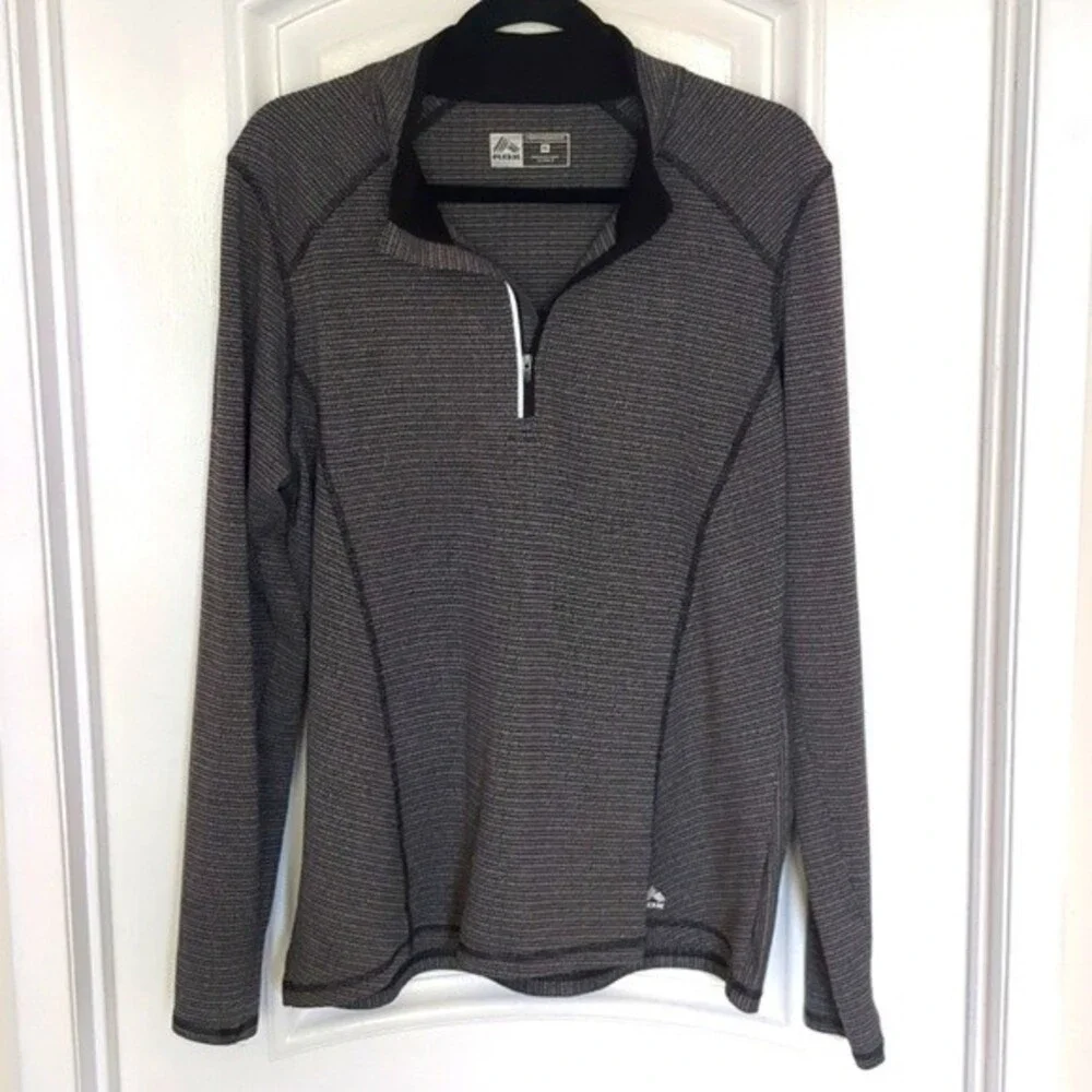 RBX Quarter Zip athletic knit top heathered black gray thumb holes XL